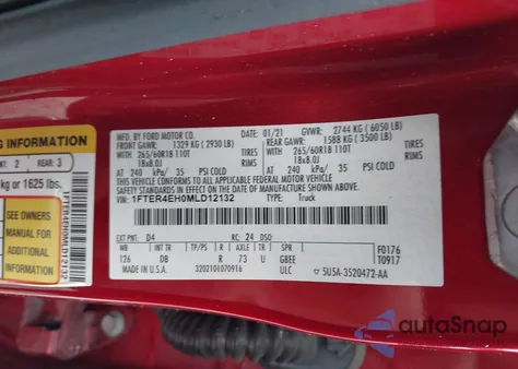 2021 Ford Ranger Lariat z USA, uszkodzony, nr VIN 1FTER4EH0MLD12132